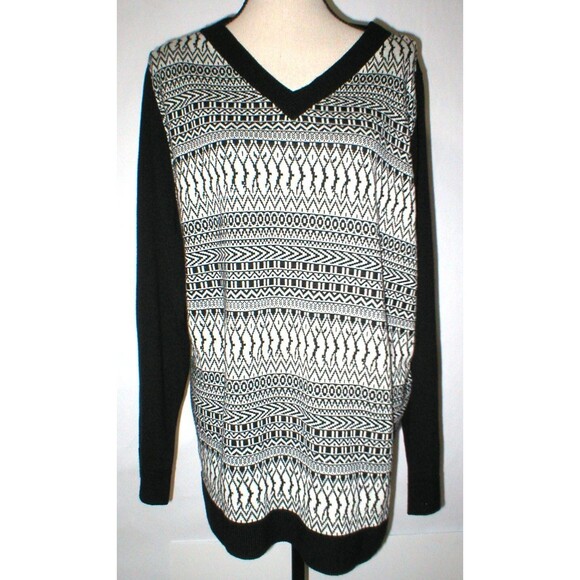 New NWT $290 Womens Max Mara Marina Rinaldi Sport Sweater L Black White Wool LS - Picture 1 of 10